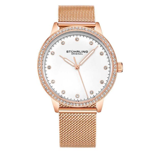 ectq4_4093_0 jpg - Relgio feminino Dorset 3904, 38mm, mostrador branco e rosa, pulseira de ao inox rosa com fivela dobrvel Stuhrling.