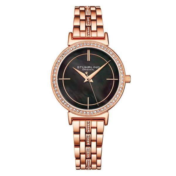 ectq4_7893_0 jpg - Relgio Stuhrling 3987 Clssico 33mm Mostrador Preto e Pulseira de Ao Inoxidvel com Fivela de Implantao em Ouro Rosa