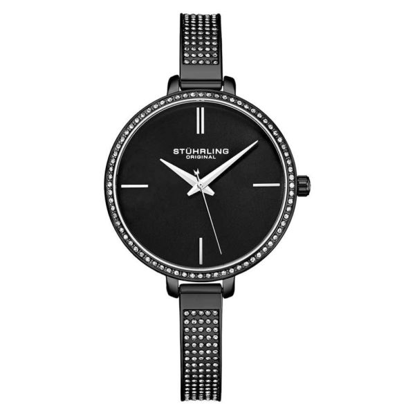 ectq4_9493_0 jpg - Relgio Pentai 3949 de 36mm com design fashion, mostrador preto e pulseira em ao inoxidvel preta com fivela, da marca Stuhrling.