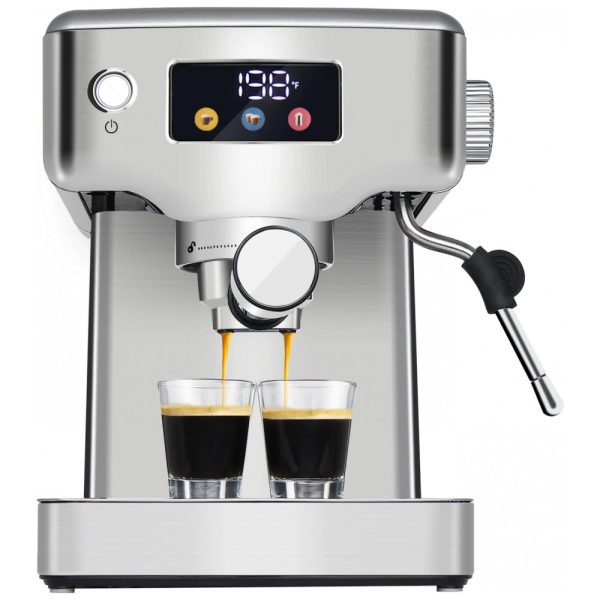 ectq55vkzkrb0b_0 jpg - Máquina de Café Expresso 20 Bar em Aço Inoxidável com Bocal de Leite e Painel Digital, 110V 1350W, Homtone, Prata