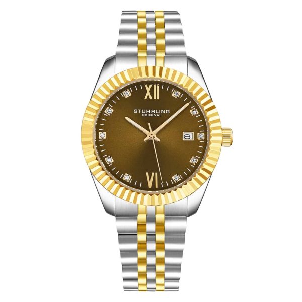 ectq5_4204_0 jpg - Relgio Gamine Classic 42mm 4024 com mostrador marrom e pulseira em dois tons amarelo, prateado da marca Stuhrling