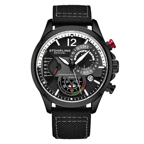 ectq5_9204_0 jpg - Relgio Stuhrling Cordura 4029 Aviador 45mm Mostrador Preto, Pulseira de Couro Preta e Fivela Tang Preta