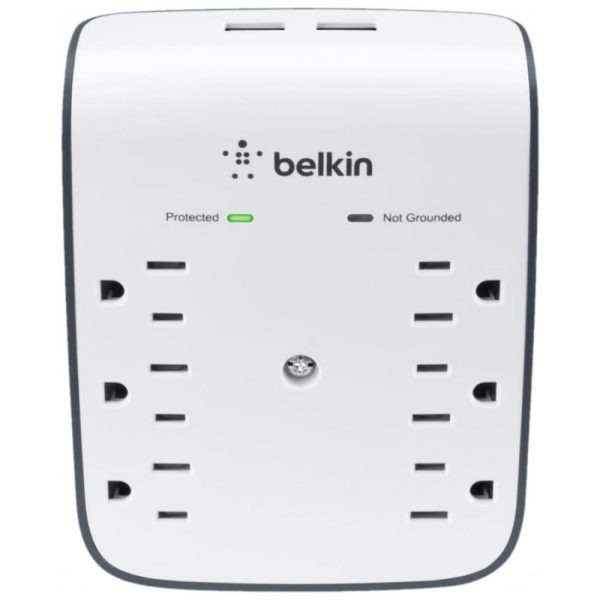 ectq606jzta00b_0 jpg - Protetor Contra Picos de Energia e Raios 900 Watts com 4 Portas CA 2 USB, 110v, BELKIN BSV602tt, Branco