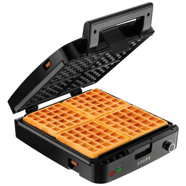 ectq6aqaiyf10b_0 jpg - Máquina de Waffle 4 Fatias, 1200W, preta, 110v, KRUPS 8010000467, Preto