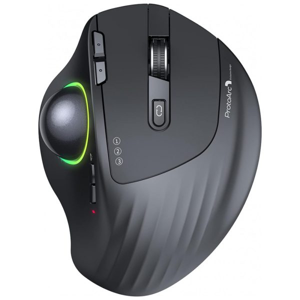 ectq6mmn24r90b_0 jpg - EM01 Mouse Ergonômico sem Fio Reduz a Tensão do Pulso com 3 Conexões Bluetooth e Controle de Polegar, 1000, 2400 DPI, PROTOARC, Preto