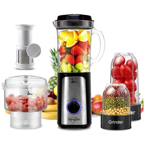 ectq6mydh9r80b_0 jpg - Liquidificador e Processador de Alimentos Multifuncional 5 em 1, 500mL com 2 Velocidades e Função Pulsar, 110V 350W, Sangcon, Preto