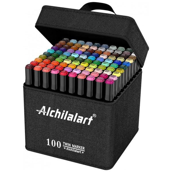 ectq6pyf6hlb0b_0 jpg - Conjunto de Canetas Artisticas 100 Cores de Ponta Dupla para Adultos e Crianças, Alchilalart