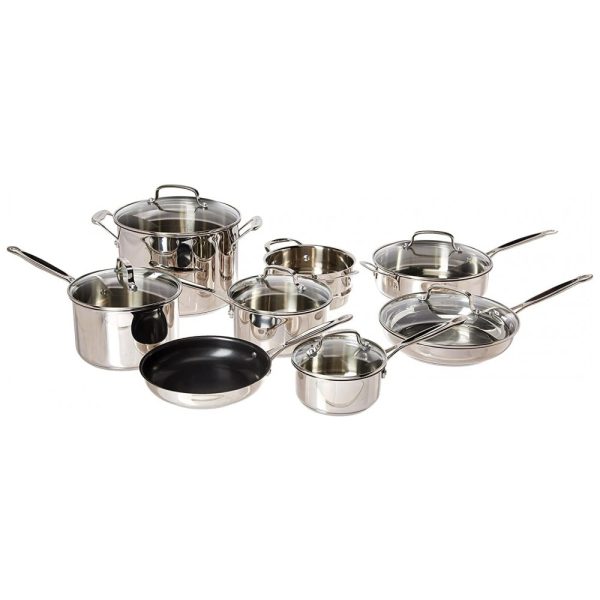 ectq6r7w74g10b_0 jpg - Conjunto de Panelas e Frigideiras de Aço Inoxidável, 14 Peças, CUISINART 77 14N, Prateado