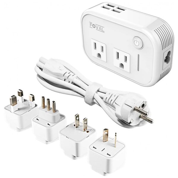 ectq6wkclq470b_0 jpg - Transformador de Tensão 200W, 220V a 110V para Prancha de Cabelo com 4 Portas USB e Adaptador de Tomada, FOVAL, Branco