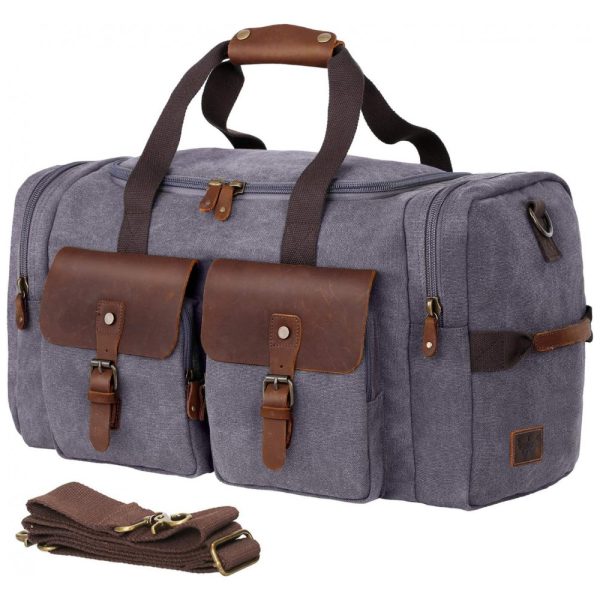 ectq6wwk5l570b_0 jpg - Bolsa de Viagem de Couro e Lona Unissex, WOWBOX, Cinza