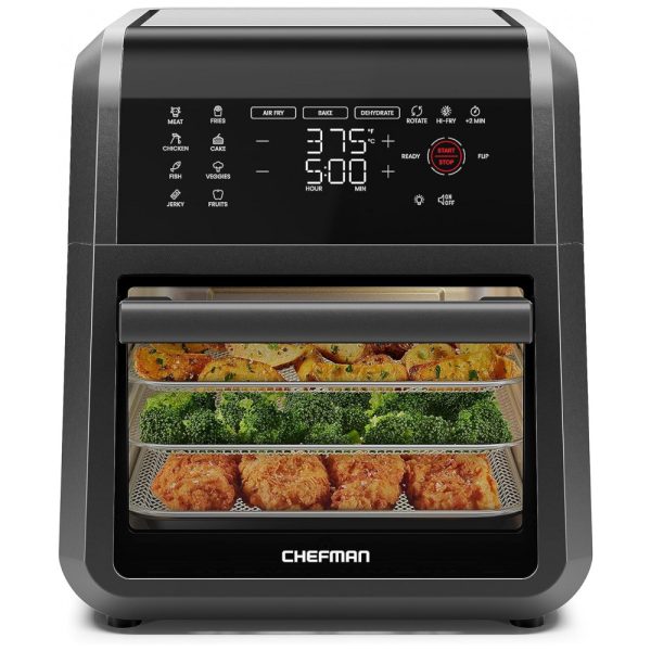 ectq78xgfmgc0b_0 jpg - Forno Fritadeira AirFryer 6 em 1 com 12 Predefinições, Rotisserie e Desidratador, 110V 1700W, Chefman, Preto