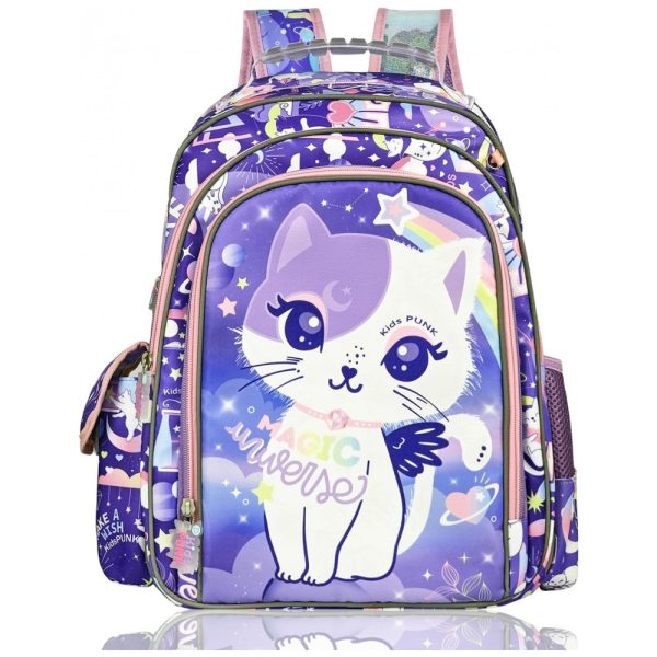 ectq7pq11dq90b_0 jpg - Mochila Escolar Infantil 40cm KidsPUNK Gata Fofa para Meninas Roxa