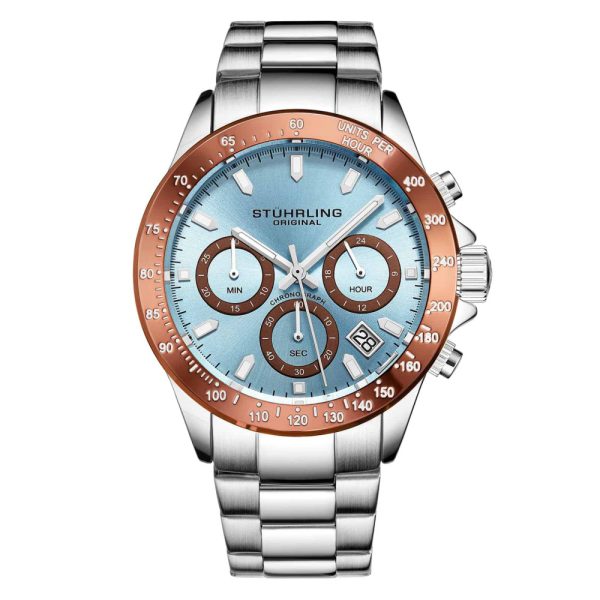 ectq7_0693_0 jpg - Relgio Stuhrling ltima 3960 Crongrafo 42mm Mostrador Azul Claro Prata Pulseira Ao Inoxidvel Prateado