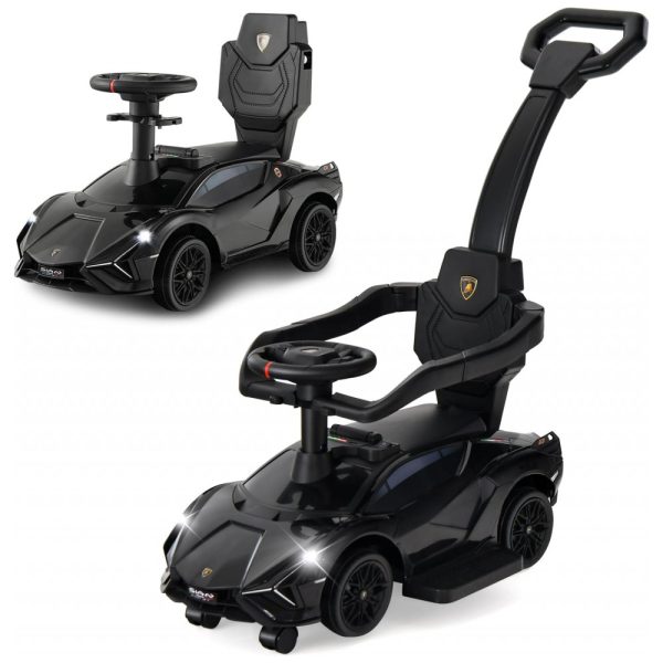 ectq83nbccgc0b_0 jpg - Carrinho de Passeio Infantil 3 em 1 com Rodas Universais, Alça, Guarda Corpos Removíveis e Música, OLAKIDS Lamborghini, Preto