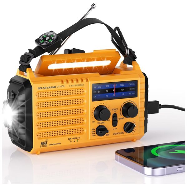 ectq8gr54tt70b_0 jpg - Rádio AM FM SW e NOAA 2000mAh Bateria Solar Manivela de Recarga Carregador USB, PPLEE CR1009, Amarelo