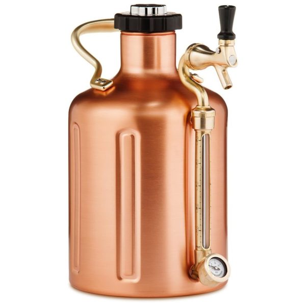 ectq8i6jr0n10b_0 jpg - Chopeira Portátil 5L com Torneira e Regulador de CO2, Aço Inoxidável, Rose Gold, GROWLERWERKS Copper, Dourado