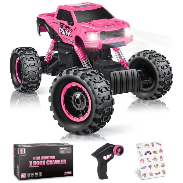 ectq8kfqrcp70b_0 jpg - Carrinho de Controle Remoto Off Road, Escala 1 12 com Duplo Motor e Luzes para Crianças de 5 a 12 Anos, DOUBLE E Monster Truck, Rosa