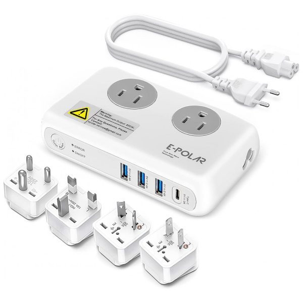 ectq8qz1vpxb0b_0 jpg - Transformador de Tensão 220V para 110V até 200W com 3 Portas USB e 1 USB C, E POLAR, Branco