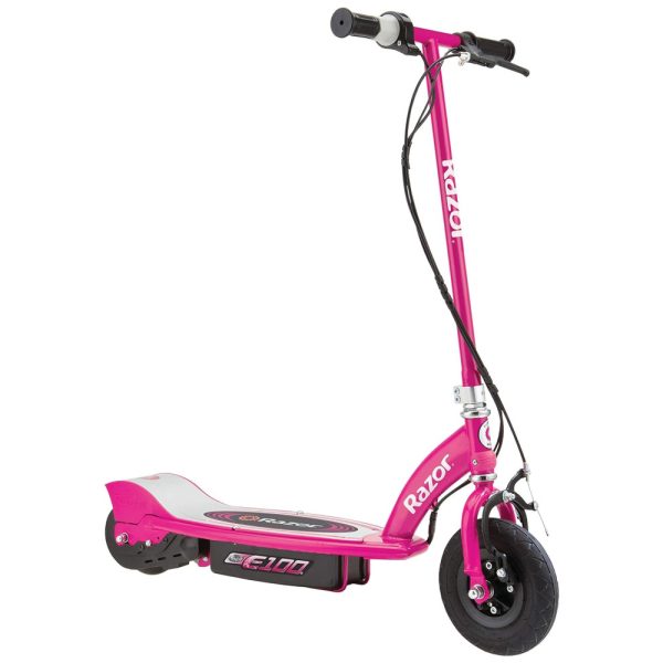 ectq8rmb7p000b_0 jpg - Patinete Elétrico Infantil com Velocidade até 16 km h, Freios e Pneus Pneumáticos para Crianças Acima de 8 Anos, 24V, Razor E100, Rosa