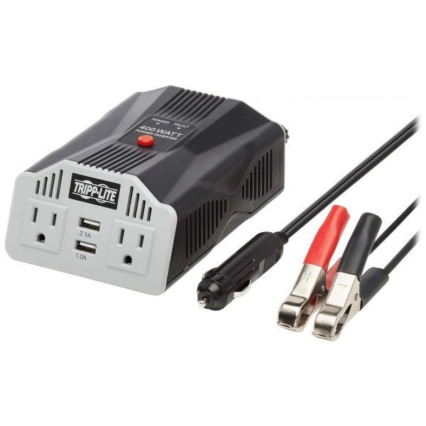 ectq8s1h9e210b_0 jpg - Inversor de Potência Automotivo 400W, com 2 tomadas e 2 portas de carregamento USB, TRIPP LITE PV400USB, Cinza