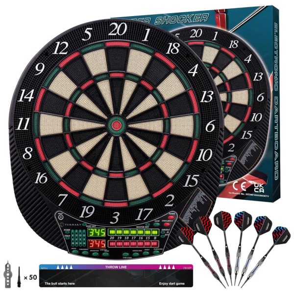 ectq917d4z990b_0 jpg - Jogo de Dardos Eletrônico, 6 Dardos, 28 Modos de Jogo e 216 Variações de Pontuação com Adaptador de Energia e Display LED para até 16 Jogadores, Turnart, Preto