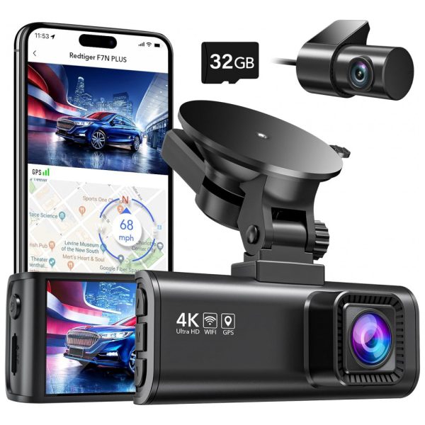 ectq91fkvw890b_0 jpg - Câmera Veicular Full HD 1080p, com GPS, Gravação 4K Ultra HD, Visão Noturna, Wi Fi, REDTIGER F7N, Preto