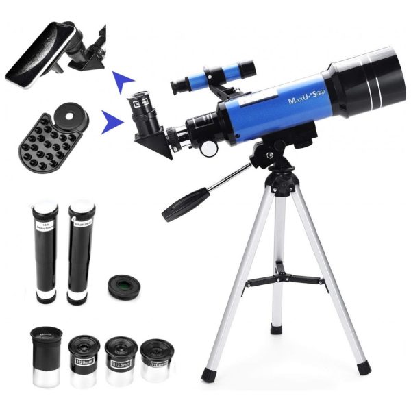 ectq943pbx870b_0 jpg - Telescópio Astronômico 16x200 com 4 Oculares de Ampliação e Adaptador de Telefone, MaxUSee F400X70, Azul