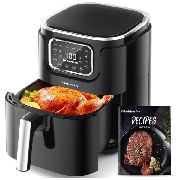 ectq995qzpgc0b_0 jpg - Fritadeira Elétrica Air Fryer 8 em 1, 5,4L com Tecnologia Flavor Lock, Display LED e Antiaderente, 110V 1450W, Beelicious Pro, Preta