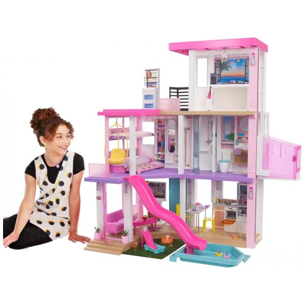 ectq9h37r1v80b_0 jpg - Casa de Bonecas com 75 Acessórios 3 Andares Piscina e Escorregador para Crianças a partir de 3 anos, BARBIE GRG93, Rosa