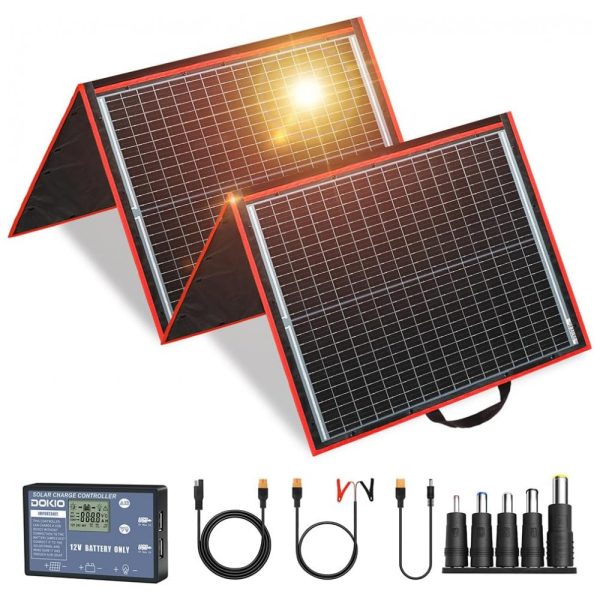 ectq9w1tc8y70b_0 jpg - Kit Painel Solar, portátil dobrável monocristalino inclui controlador de carga solar, 150W, 12V, 1 unidade, DOKIO, Preto