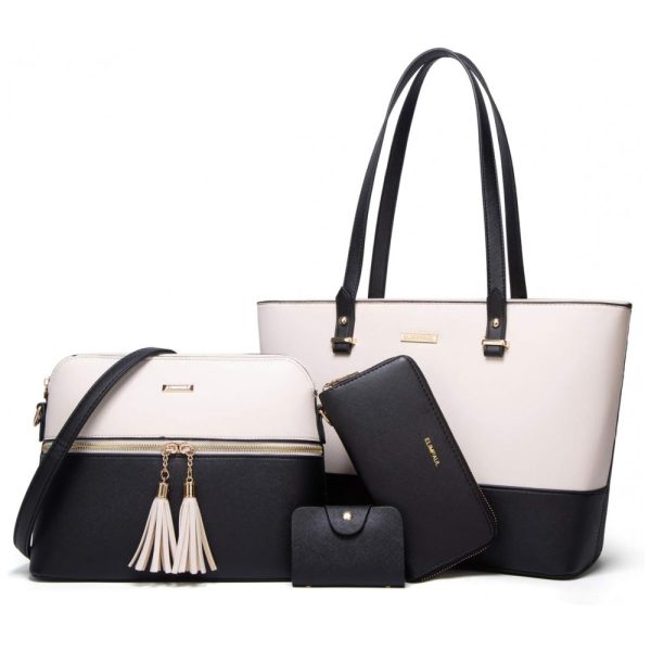 ectq9ybwdw880b_0 jpg - Conjunto de Bolsas Femininas em Couro Sintético 4 Peças com Carteira, Lovematch, Preto e Bege