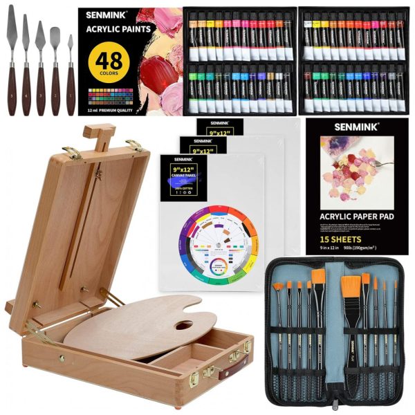 ectq9zqb3l790b_0 jpg - Kit de Pintura Conjunto Artístico com 69 Peças, Inclui 48 Tintas, SENMINK, Marrom