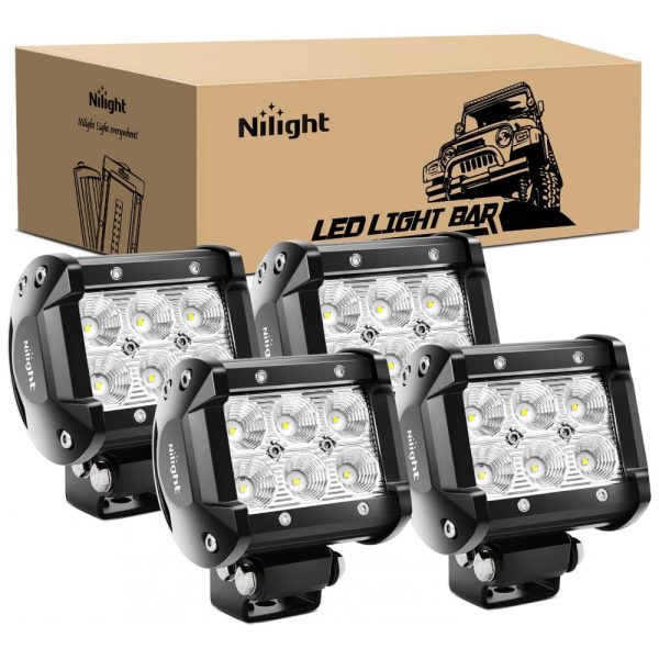 ectqanp3vrk10b_0 jpg - Farol de Milha LED Off Road com 1260 Lúmens e Luz Branca 24V 12V, 18W, 4Un, Nilight, Preto