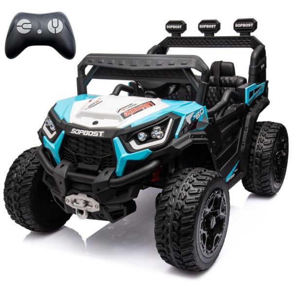 ectqbbkp9pyc0b_0 jpg - Carro Elétrico Infantil, Jeep 4X4 com Controle Remoto, Cinto de Segurança Ajustável, Luzes LED Brilhantes e Portas Duplas com Trava, 24V, Sopbost, Azul e Branco