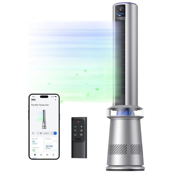 ectqbmj6gvrc0b_0 jpg - Ventilador de Torre e Purificador de Ar com Oscilação de 120 , 5 Velocidades, Baixo Ruído de 25 dB e Controle Remoto e APP, 110V, Dreo, Prata e Azul