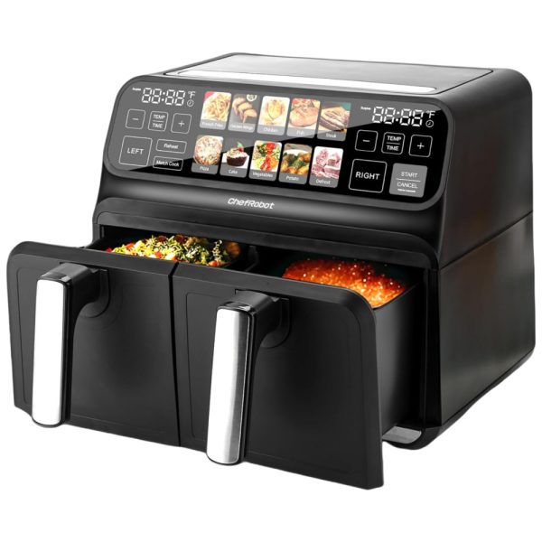 ectqbp1rjq2d0b_0 jpg - Air Fryer 7.5L com Painel Digital, Cesto Duplo Antiaderente e 10 Receitas Incluídas, 110V 2200W, ChefRobot GL AF1707, Preta