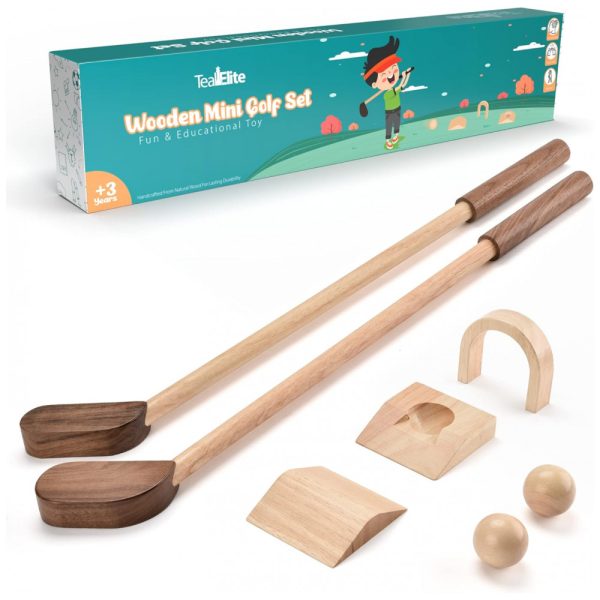 ectqbpzbnzn90b_0 jpg - Kit de Golfe Infantil em Madeira Natural com Tacos, Bolas e Obstáculos, Teal Elite