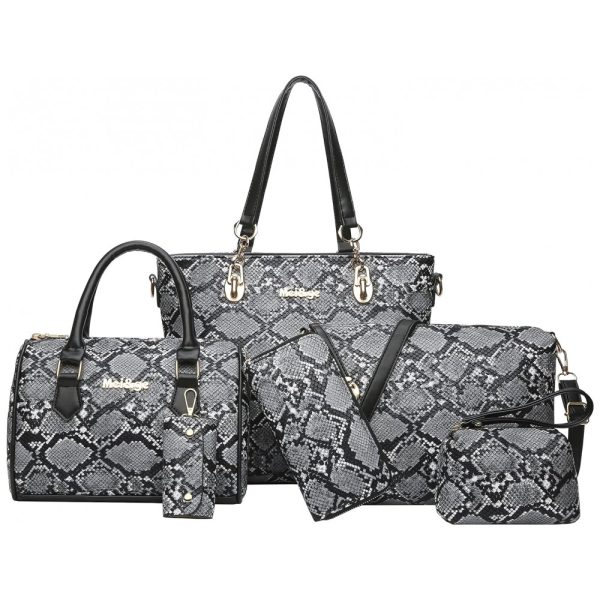 ectqbqsd23890b_0 jpg - Conjunto de Bolsas Femininas 6 Peças com Carteira, 2E youth, Cinza Estampado