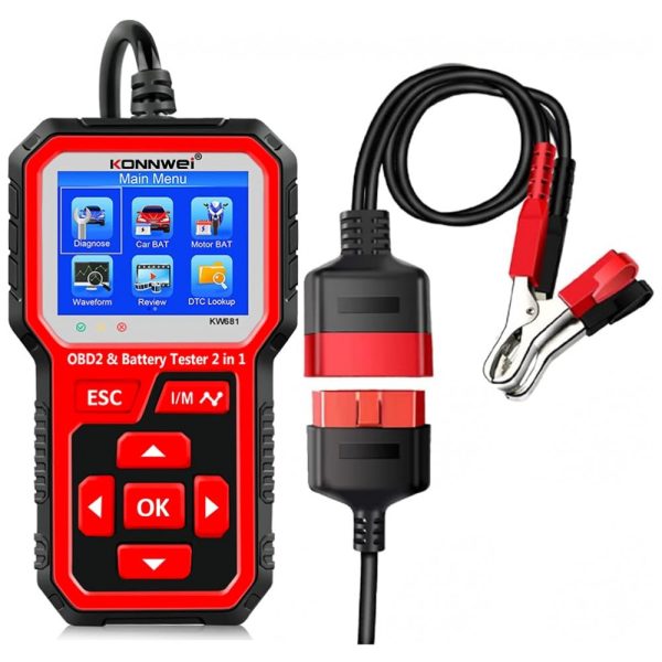 ectqbysqkn590b_0 jpg - Scanner Automotivo Profissional com Diagnóstico 2 em 1 KW681 OBD2, 12V, KONNWEI, Vermelho