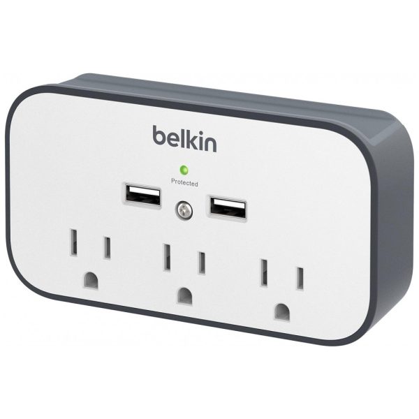 ectqc2bka1o00b_0 jpg - Protetor Contra Picos de Energia e Raios 540 Watts com 3 Portas CA e 2 USB, 110v, BELKIN BSV300ttCW, Branco