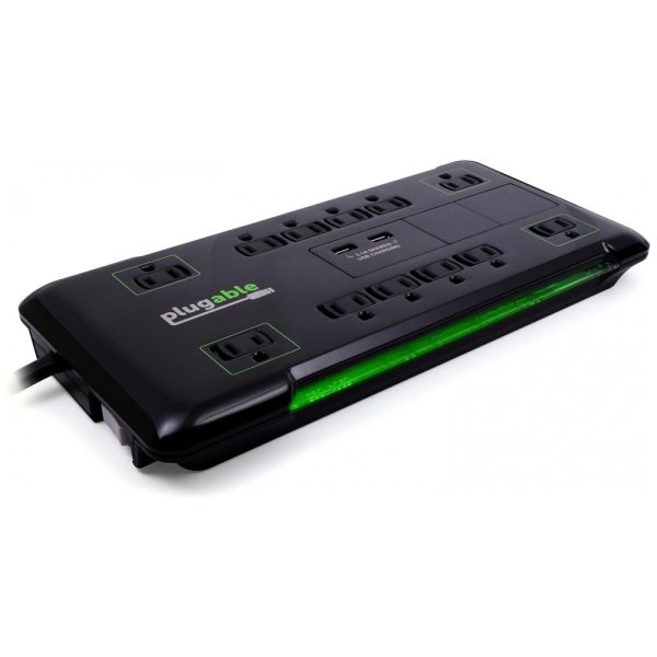 ectqc9w18hl00b_0 jpg - Protetor Contra Picos de Energia e Raios com 12 Portas CA e 2 USB, 110v, PLUGABLE PS12 USB2B, Preto