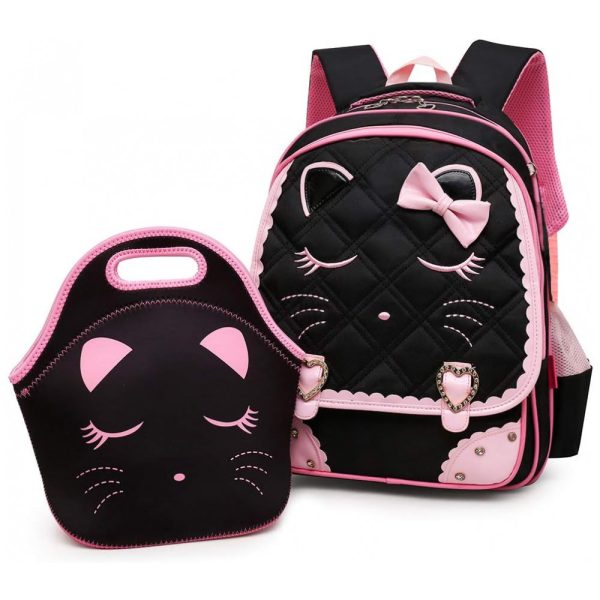 ectqcr6npzm70b_0 jpg - Mochila Escolar Infantil Efree Impermeável com Bolsa de Passeio para Crianças, Gatinho Preto