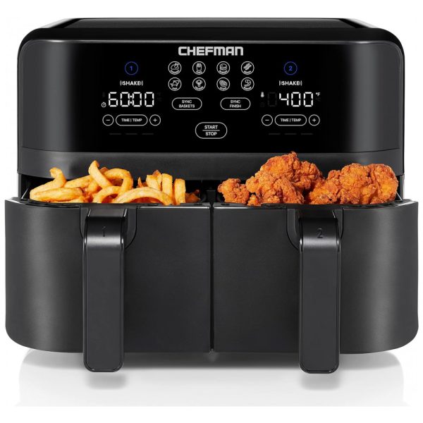 ectqctnqvzb90b_0 jpg - Fritadeira Elétrica AirFryer 9L com Painel Digital e Cesto Duplo, 110V, Chefman, Preta