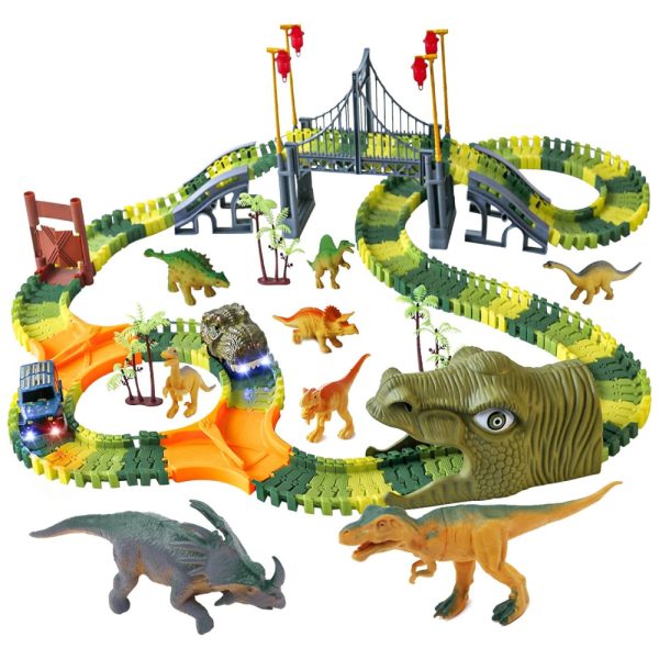 ectqcwprw7z80b_0 jpg - Pista de Corrida com 216 Peças e Tema de Dinossauros para Crianças Acima de 3 Anos, IQKidz, Verde