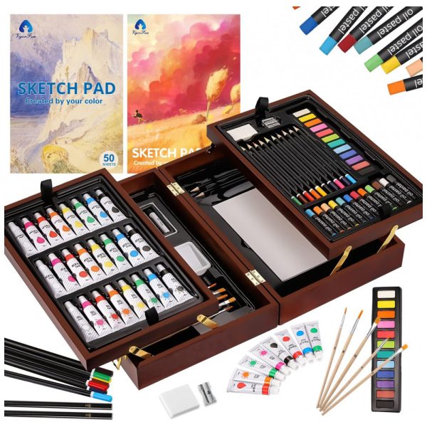 ectqcydhfyb90b_0 jpg - Kit de Pintura Conjunto Artístico com 85 Peças, Inclui 24 Tintas, VIGORFUN, Marrom