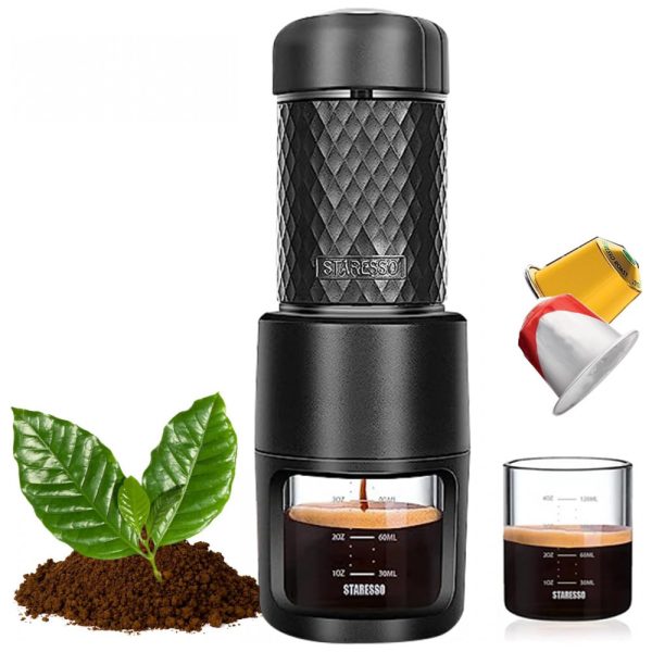 ectqdftt35d70b_0 jpg - Cafeteira Elétrica Expresso Portátil 80 mL, 15 Bar e com Capacidade de 11g de Café Moido, STARESSO SP 200, Preto