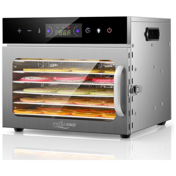 ectqdg69crlc0b_0 jpg - Desidratador de Alimentos com 6 Bandejas em Aço Inoxidável, Controle de Temperatura e Temporizador, 110V 400W, SEASAND, Prata