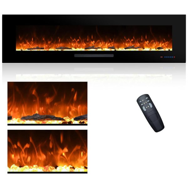 ectqdzbw118c0b_0 jpg - Lareira Elétrica de Embutir A46x182L cm com Controle Remoto, 13 Cores de Chamas, 5 Brilhos, e Temporizador, 110V 1500W, Oxhark Flame, Preta