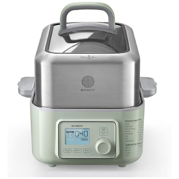 ectqf1d9gs980b_0 jpg - Panela Elétrica a Vapor 5 Litros com Tampa de Vidro em Aço Inoxidável, 110V BUYDEEM G563, Verde