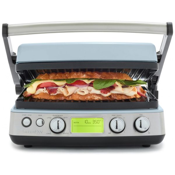 ectqf56dcb4c0b_0 jpg - Grill Elétrico 7 em 1 com Dois Conjuntos de Placas de Waffle para Grelha e Tesoura de Sombra Ajustável, 110V, GreenPan, Azul Claro